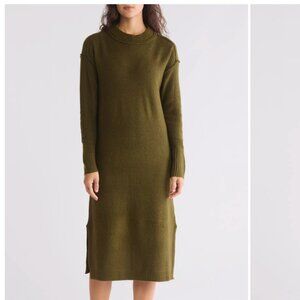 Stitchdrop, Stowe Ribbed Trim Sweater Dress - Olive green